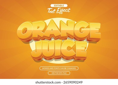 Efecto de texto editable de jugo de naranja con estilo de texto de dibujos animados naranja