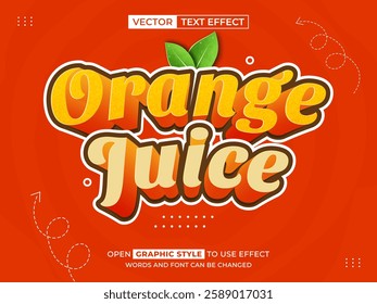 orange juice editable text, font effect, 3d text for title