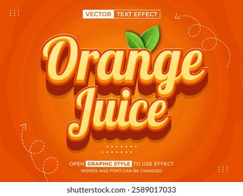 orange juice editable text, font effect, 3d text for title