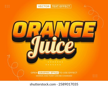 orange juice editable text, font effect, 3d text for title