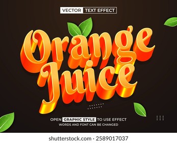 orange juice editable text, font effect, 3d text for title