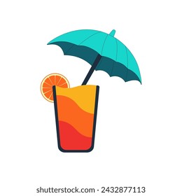 Orange Juice, eith small umbrella over the glass, and a slice of orangev