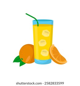 Orange Juice, Fitness Flat Vector Illustration Isolated