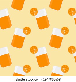 orange juice flat design seamless pattern. Seamless pattern with leaves and vegetable. Vector illustration of art. Vintage background. Kitchen and restaurant design for fabrics, paper