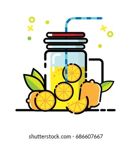 orange juice flat icon set vector