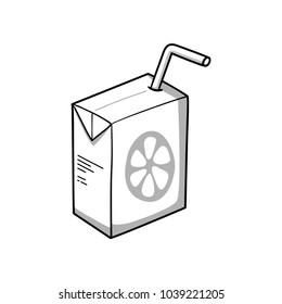 Orange Juice. Food Icon. Black And White Doodle Cartoon, Vector Illustration.