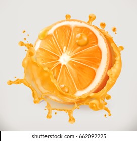 Orange juice. Fresh fruit, 3d vector icon