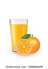 Orange juice with a fresh oranges beside the glass, vector 