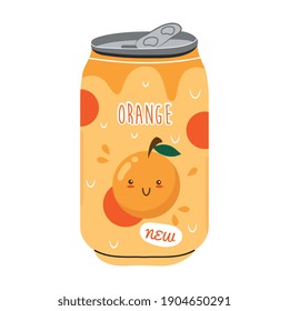 orange juice fruit can with kawaii characters vector illustration design