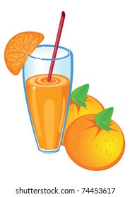 Orange juice and fruit, isolated on white background