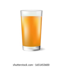 Orange juice and fruit with leaves isolated on background. Vector illustration in realistic style.