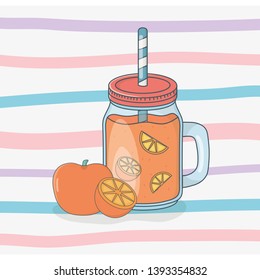 orange juice fruit in pot with straw