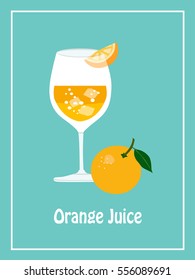 Orange juice with Orange fruit. Vector flat style
