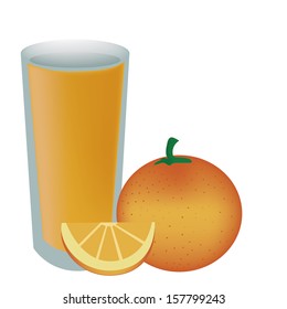 an orange juice in a glass with an orange 