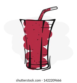 Orange Juice in a glass. Banner smoothies, lemonade, fresh, detox in sketch style