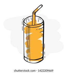 Orange Juice in a glass. Banner smoothies, lemonade, fresh, detox in sketch style