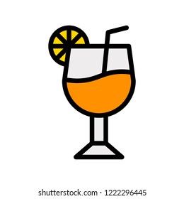 orange juice glass editable stroke icon in flat design.