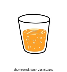 Orange juice. Glass of fresh drink. Thirst quenching and summer cocktail. Trendy outline cartoon