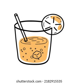 Orange juice. Glass of fresh drink. Thirst quenching and summer cocktail. Trendy outline cartoon