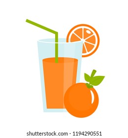 Orange juice in a glass. Fresh juice icon. Flat design. Vector illustration