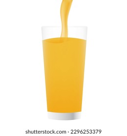 Orange Juice. Glass of Fresh Orange Juice. Vector Illustration Isolated on White Background.