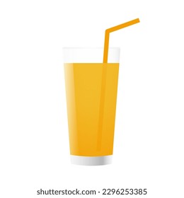 Jugo naranja. Vidrio de jugo de naranja fresco. Ilustración vectorial aislada en fondo blanco.