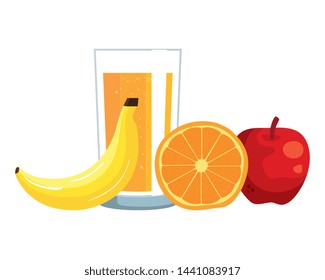 orange juice with glass and fruits