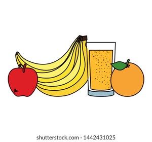 orange juice with glass and fruits