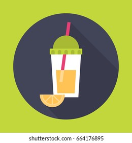 orange juice in a glass. Icon flat style vector illustration.