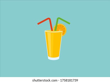 Orange juice in a glass. Organic tropical fruit drink. Healthy diet and clean eating concept. Cleansing and detox.Fresh orange and glass with juice.Vector illustration.
