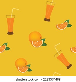 Orange Juice with Glass Seamless Pattern