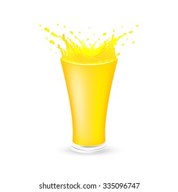 Orange juice in glass with splash effect/isolated vector illustration on a white background for your graphic design.