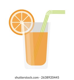 orange juice in glass with straw and slice cartoon illustration