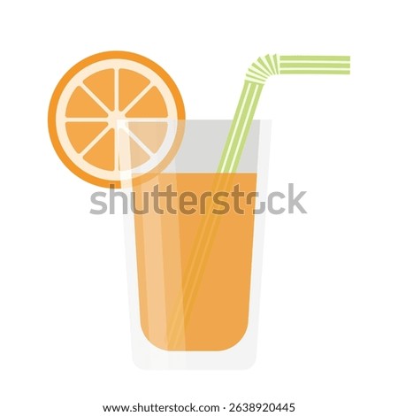 orange juice in glass with straw and slice cartoon illustration