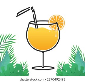 Orange juice  green trees isolate on a white background.