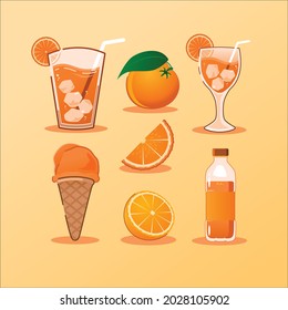  orange juice and orange ice cream vector bundle with 7 different item