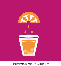 Orange juice with ice in a glass.	