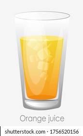 Orange juice ice glass. Yellow citrus juice ice cubes transparent highball glass fresh orange vector fruit natural drink refreshing for whole day.