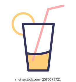 Orange juice icon with editable stroke. Ice tea icon