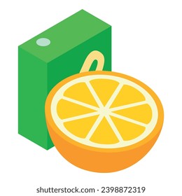 Icono de jugo de naranja vector isométrico. Medio naranja maduro y acondicionamiento de zumos. Concepto de alimentos y bebidas