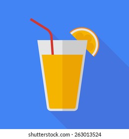 orange juice icon with long shadow. flat style vector illustration