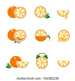Orange juice icon set. Orange vector illustrations on white background.