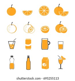 orange and juice icons set vector