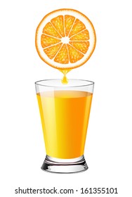 Orange Juice From Orange Into Glass