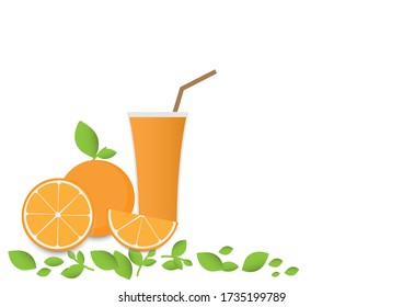 orange juice in isolate white background vector illustration,orange shape and leaf,summer fruit