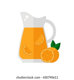 Orange juice jug isolated icon on white background. Healthy drink. Flat style vector illustration. 