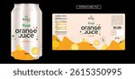 Orange Juice label design, soft drink bottle label design. Soda can vector. Energy drink label design. Orange flavor fruit juice label template design