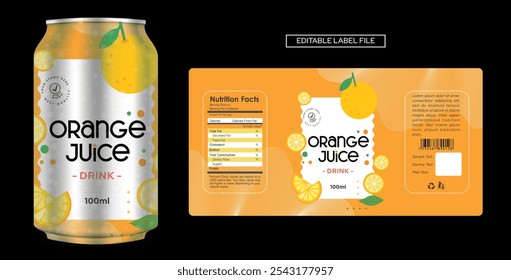 Orange juice Label Design Template, Natural Orange Juice with Fresh Fruit Slice Illustration Vector Print Ready with mockup