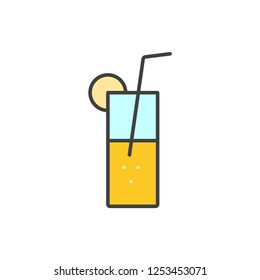 Orange juice, lemonade colored line icon.
