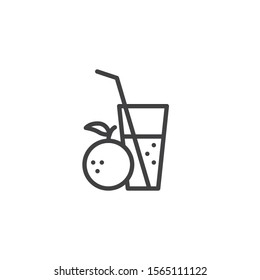 Orange juice line icon. Fresh drink linear style sign for mobile concept and web design. Orange lemonade glass outline vector icon. Bar beverages symbol, logo illustration. Vector graphics